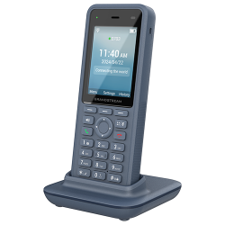 Grandstream WP836 rugged cordless Wi-Fi IP phone handset angled view standing in charger cradle