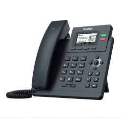 Yealink SIP-T31W Wi-Fi IP desk phone, angled front view with handset and stand