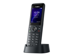 Yealink AX83H Wi-Fi IP phone, angled front view of the handset in its charging cradle