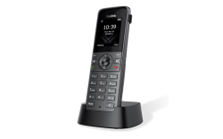 Yealink W73H DECT IP phone handset angled view on charger cradle
